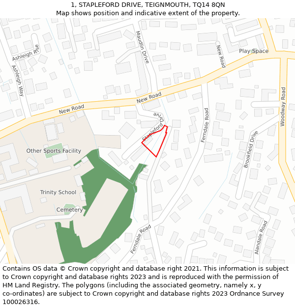 1, STAPLEFORD DRIVE, TEIGNMOUTH, TQ14 8QN: Location map and indicative extent of plot
