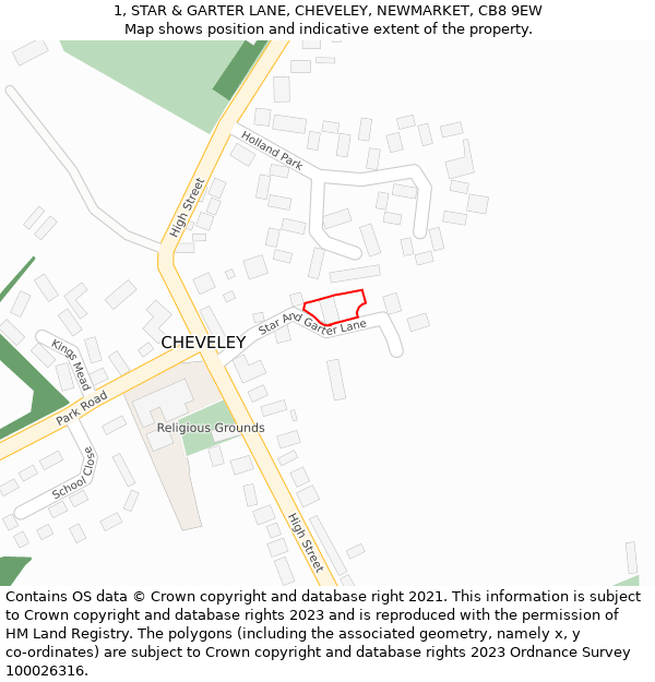 1, STAR & GARTER LANE, CHEVELEY, NEWMARKET, CB8 9EW: Location map and indicative extent of plot