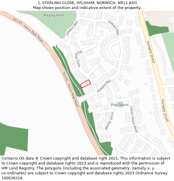 1, STARLING CLOSE, AYLSHAM, NORWICH, NR11 6XG: Location map and indicative extent of plot