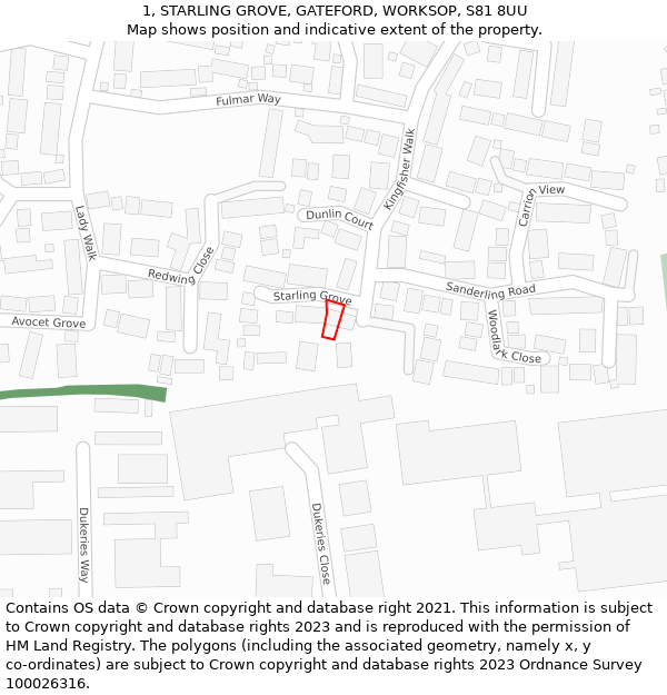 1, STARLING GROVE, GATEFORD, WORKSOP, S81 8UU: Location map and indicative extent of plot