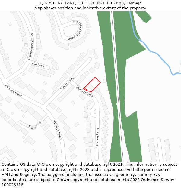 1, STARLING LANE, CUFFLEY, POTTERS BAR, EN6 4JX: Location map and indicative extent of plot