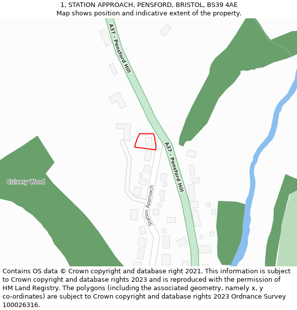 1, STATION APPROACH, PENSFORD, BRISTOL, BS39 4AE: Location map and indicative extent of plot