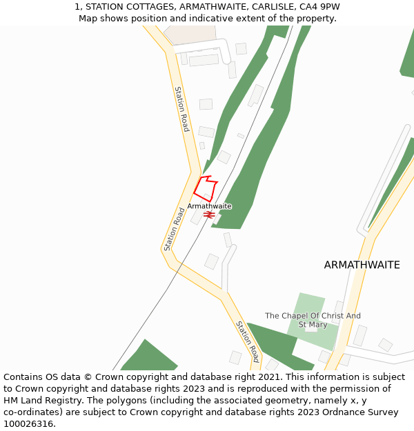 1, STATION COTTAGES, ARMATHWAITE, CARLISLE, CA4 9PW: Location map and indicative extent of plot