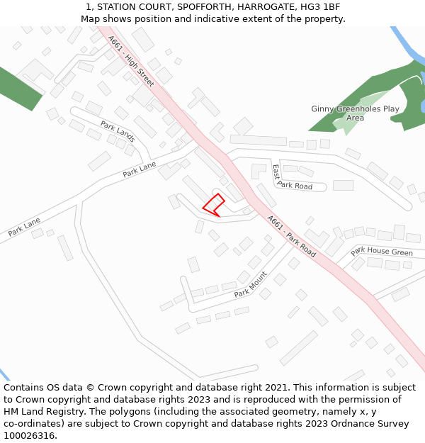 1, STATION COURT, SPOFFORTH, HARROGATE, HG3 1BF: Location map and indicative extent of plot