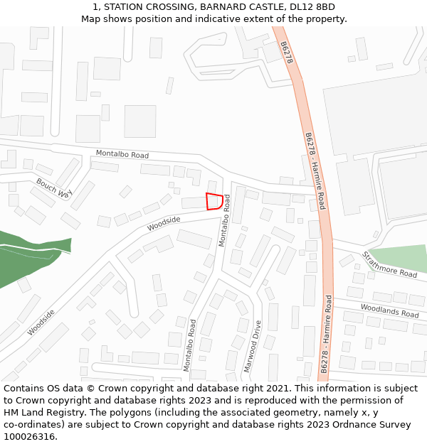 1, STATION CROSSING, BARNARD CASTLE, DL12 8BD: Location map and indicative extent of plot