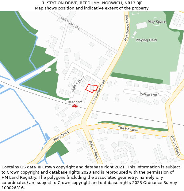 1, STATION DRIVE, REEDHAM, NORWICH, NR13 3JF: Location map and indicative extent of plot