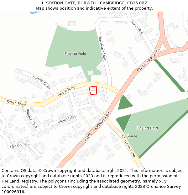 1, STATION GATE, BURWELL, CAMBRIDGE, CB25 0BZ: Location map and indicative extent of plot