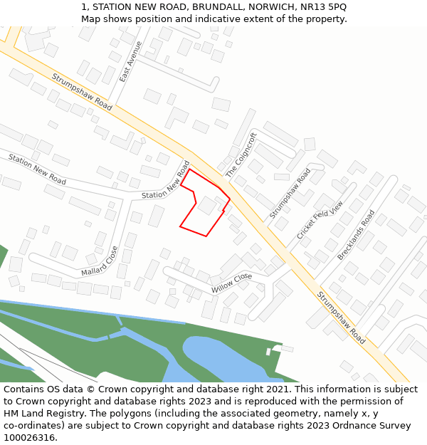 1, STATION NEW ROAD, BRUNDALL, NORWICH, NR13 5PQ: Location map and indicative extent of plot