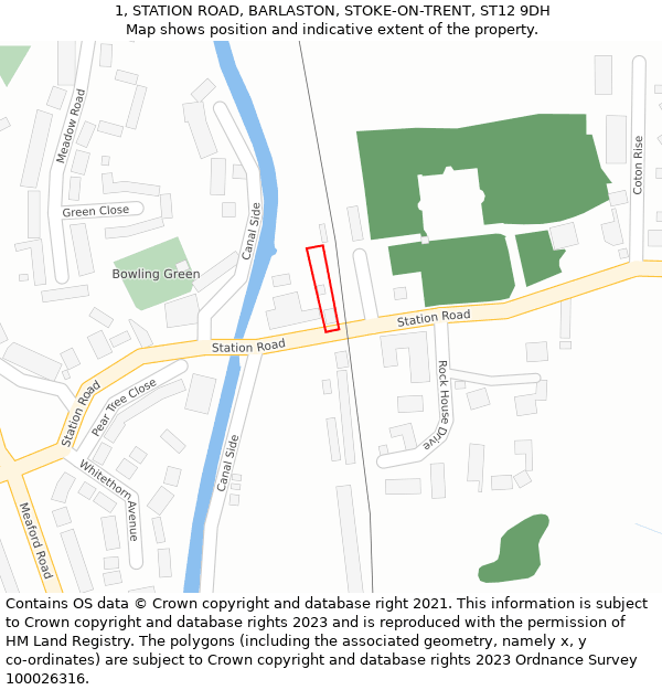 1, STATION ROAD, BARLASTON, STOKE-ON-TRENT, ST12 9DH: Location map and indicative extent of plot