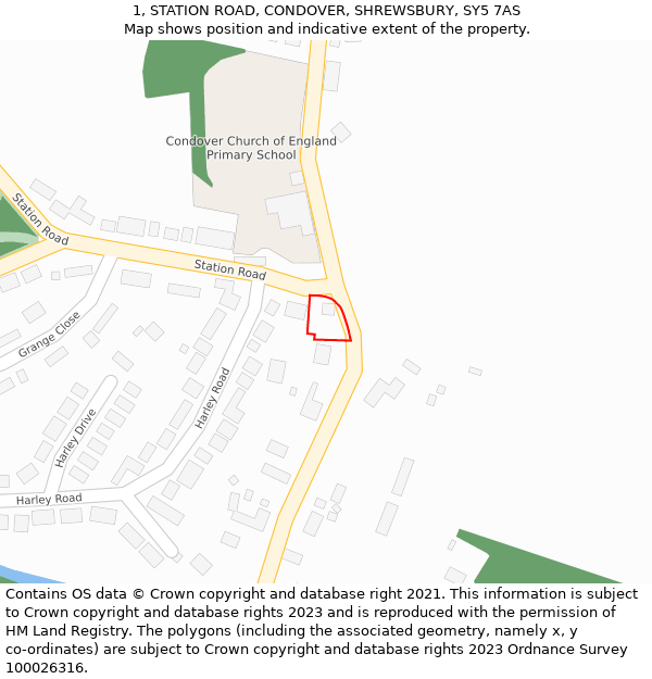 1, STATION ROAD, CONDOVER, SHREWSBURY, SY5 7AS: Location map and indicative extent of plot