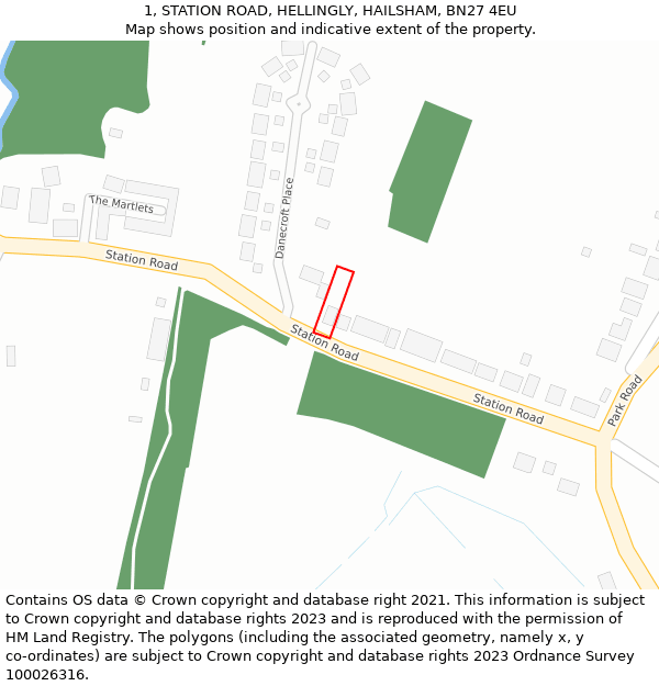 1, STATION ROAD, HELLINGLY, HAILSHAM, BN27 4EU: Location map and indicative extent of plot
