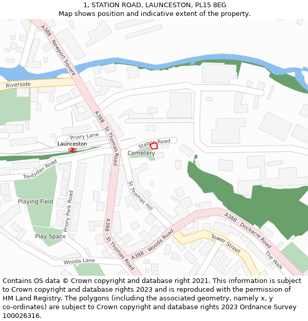 1, STATION ROAD, LAUNCESTON, PL15 8EG: Location map and indicative extent of plot