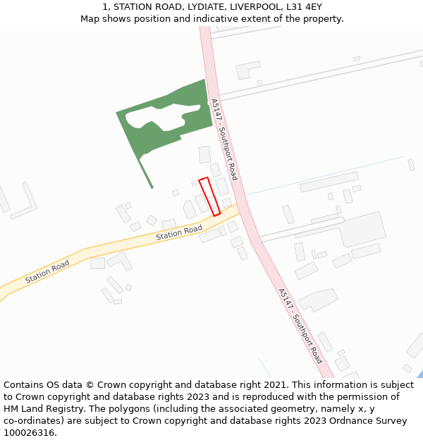 1, STATION ROAD, LYDIATE, LIVERPOOL, L31 4EY: Location map and indicative extent of plot