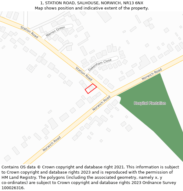 1, STATION ROAD, SALHOUSE, NORWICH, NR13 6NX: Location map and indicative extent of plot