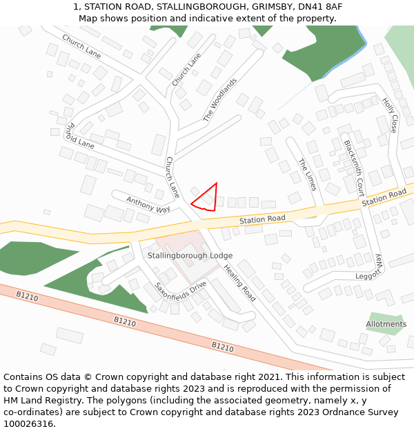 1, STATION ROAD, STALLINGBOROUGH, GRIMSBY, DN41 8AF: Location map and indicative extent of plot