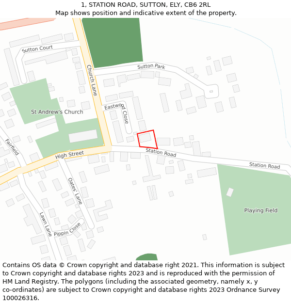 1, STATION ROAD, SUTTON, ELY, CB6 2RL: Location map and indicative extent of plot