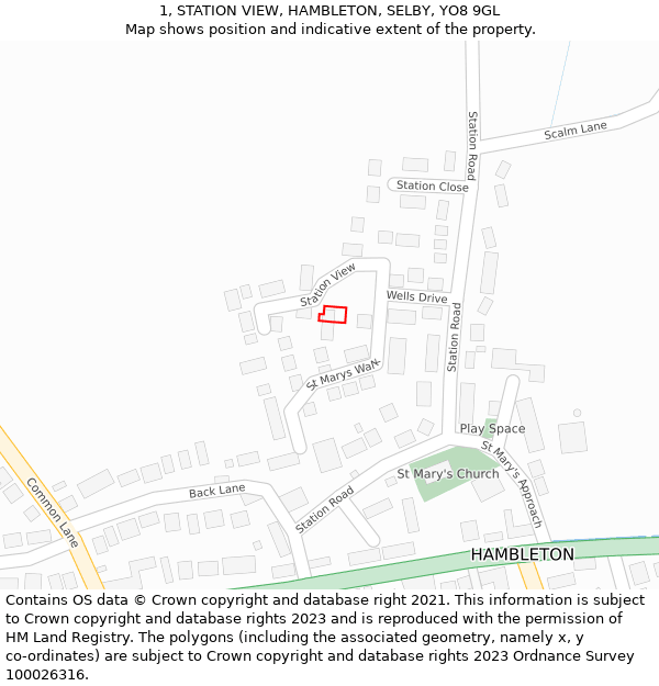 1, STATION VIEW, HAMBLETON, SELBY, YO8 9GL: Location map and indicative extent of plot