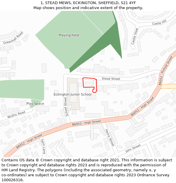 1, STEAD MEWS, ECKINGTON, SHEFFIELD, S21 4YF: Location map and indicative extent of plot