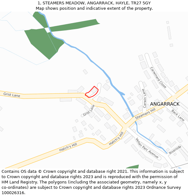 1, STEAMERS MEADOW, ANGARRACK, HAYLE, TR27 5GY: Location map and indicative extent of plot