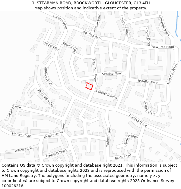 1, STEARMAN ROAD, BROCKWORTH, GLOUCESTER, GL3 4FH: Location map and indicative extent of plot