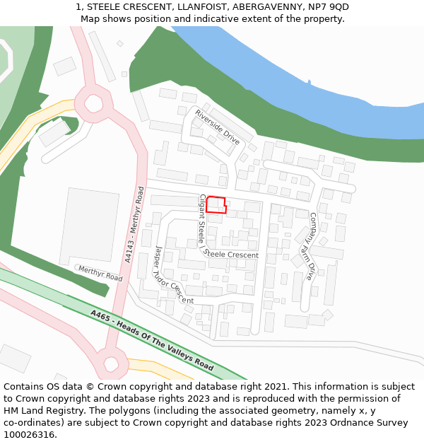 1, STEELE CRESCENT, LLANFOIST, ABERGAVENNY, NP7 9QD: Location map and indicative extent of plot
