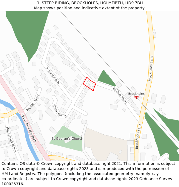 1, STEEP RIDING, BROCKHOLES, HOLMFIRTH, HD9 7BH: Location map and indicative extent of plot