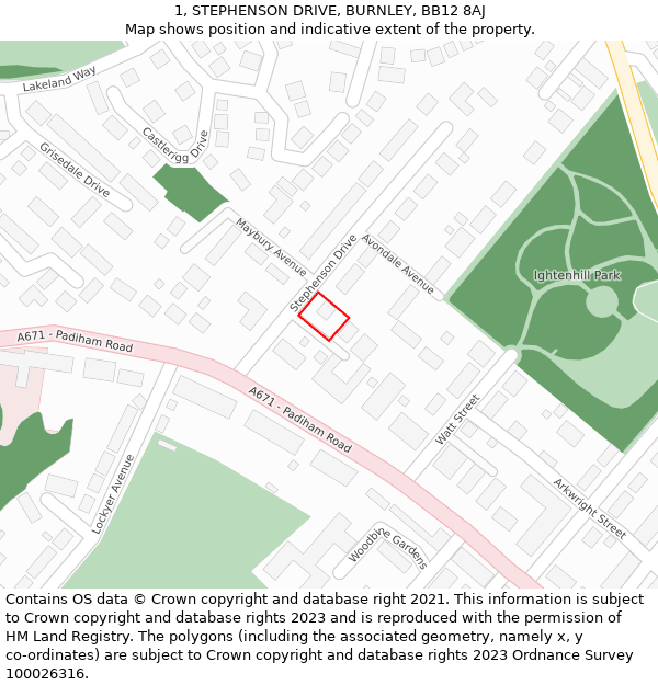 1, STEPHENSON DRIVE, BURNLEY, BB12 8AJ: Location map and indicative extent of plot