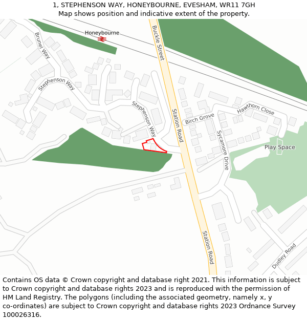 1, STEPHENSON WAY, HONEYBOURNE, EVESHAM, WR11 7GH: Location map and indicative extent of plot