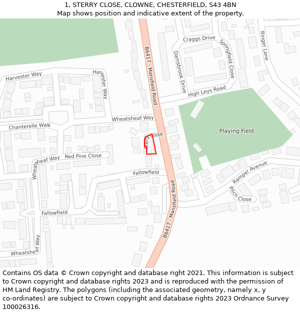 1, STERRY CLOSE, CLOWNE, CHESTERFIELD, S43 4BN: Location map and indicative extent of plot