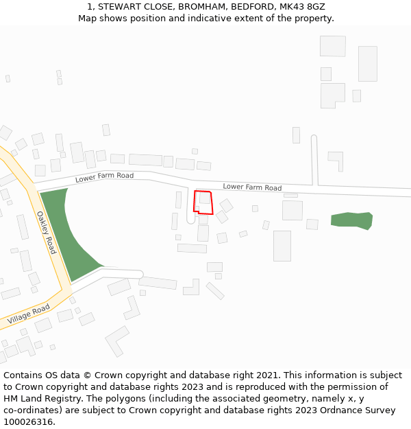 1, STEWART CLOSE, BROMHAM, BEDFORD, MK43 8GZ: Location map and indicative extent of plot