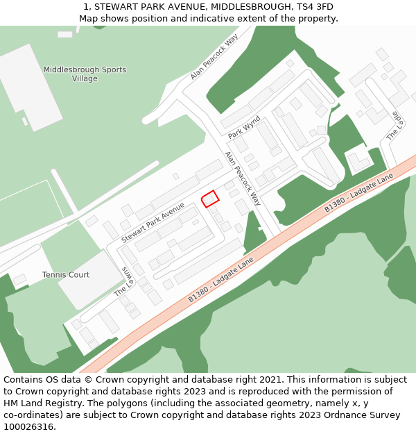 1, STEWART PARK AVENUE, MIDDLESBROUGH, TS4 3FD: Location map and indicative extent of plot