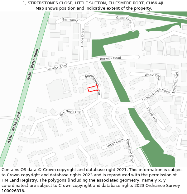 1, STIPERSTONES CLOSE, LITTLE SUTTON, ELLESMERE PORT, CH66 4JL: Location map and indicative extent of plot