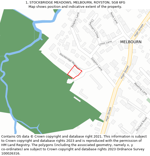 1, STOCKBRIDGE MEADOWS, MELBOURN, ROYSTON, SG8 6FG: Location map and indicative extent of plot