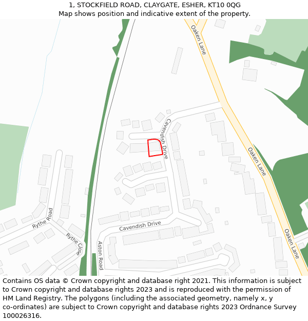 1, STOCKFIELD ROAD, CLAYGATE, ESHER, KT10 0QG: Location map and indicative extent of plot