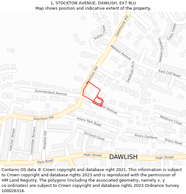 1, STOCKTON AVENUE, DAWLISH, EX7 9LU: Location map and indicative extent of plot
