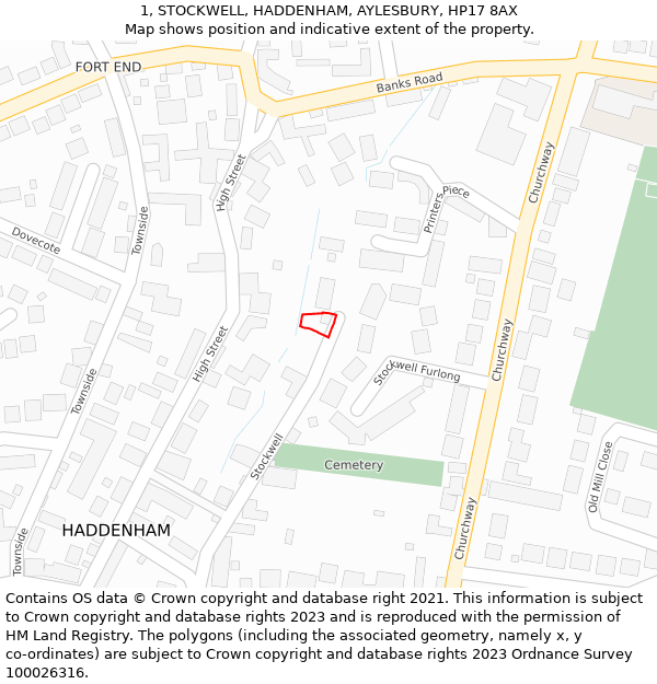 1, STOCKWELL, HADDENHAM, AYLESBURY, HP17 8AX: Location map and indicative extent of plot