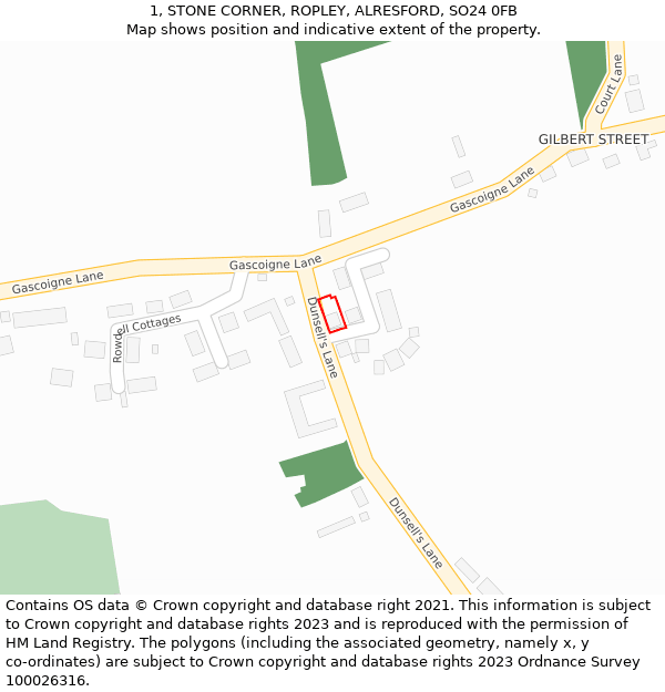 1, STONE CORNER, ROPLEY, ALRESFORD, SO24 0FB: Location map and indicative extent of plot