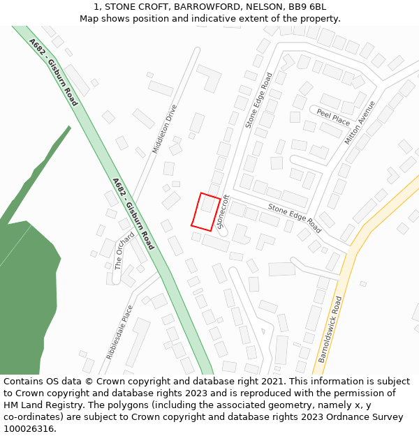 1, STONE CROFT, BARROWFORD, NELSON, BB9 6BL: Location map and indicative extent of plot