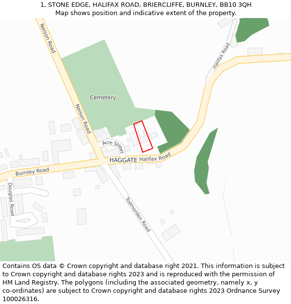 1, STONE EDGE, HALIFAX ROAD, BRIERCLIFFE, BURNLEY, BB10 3QH: Location map and indicative extent of plot