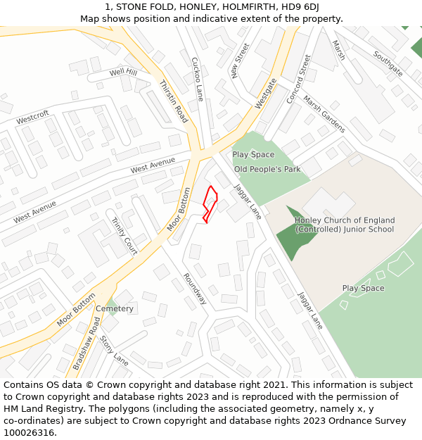 1, STONE FOLD, HONLEY, HOLMFIRTH, HD9 6DJ: Location map and indicative extent of plot