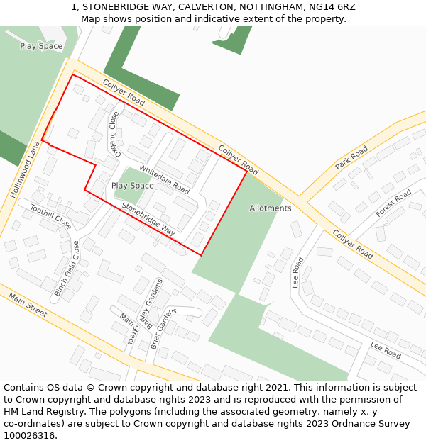 1, STONEBRIDGE WAY, CALVERTON, NOTTINGHAM, NG14 6RZ: Location map and indicative extent of plot