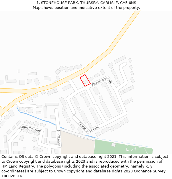 1, STONEHOUSE PARK, THURSBY, CARLISLE, CA5 6NS: Location map and indicative extent of plot