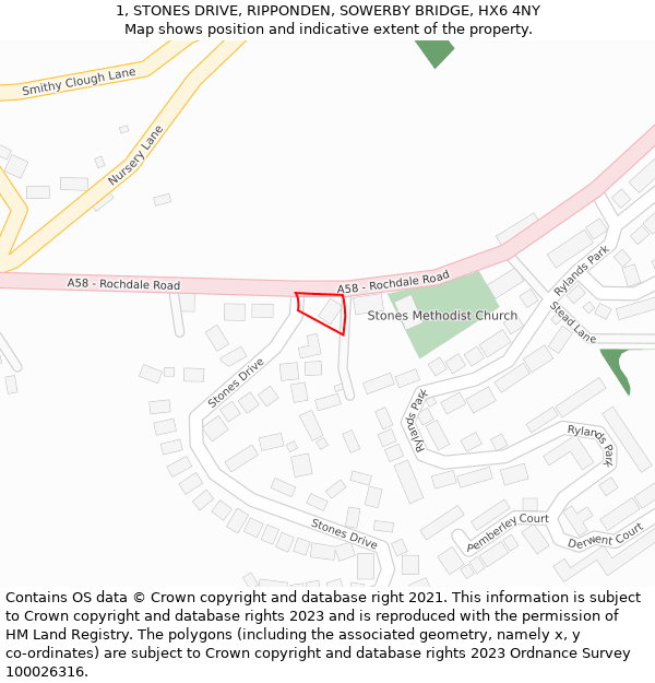 1, STONES DRIVE, RIPPONDEN, SOWERBY BRIDGE, HX6 4NY: Location map and indicative extent of plot