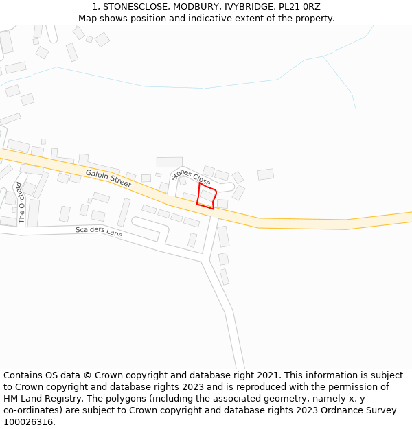 1, STONESCLOSE, MODBURY, IVYBRIDGE, PL21 0RZ: Location map and indicative extent of plot