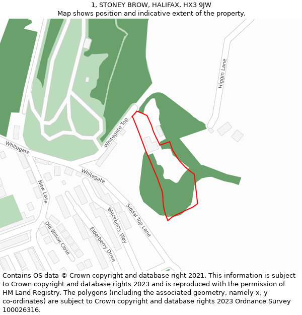 1, STONEY BROW, HALIFAX, HX3 9JW: Location map and indicative extent of plot