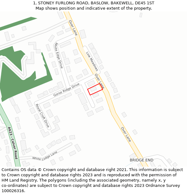 1, STONEY FURLONG ROAD, BASLOW, BAKEWELL, DE45 1ST: Location map and indicative extent of plot
