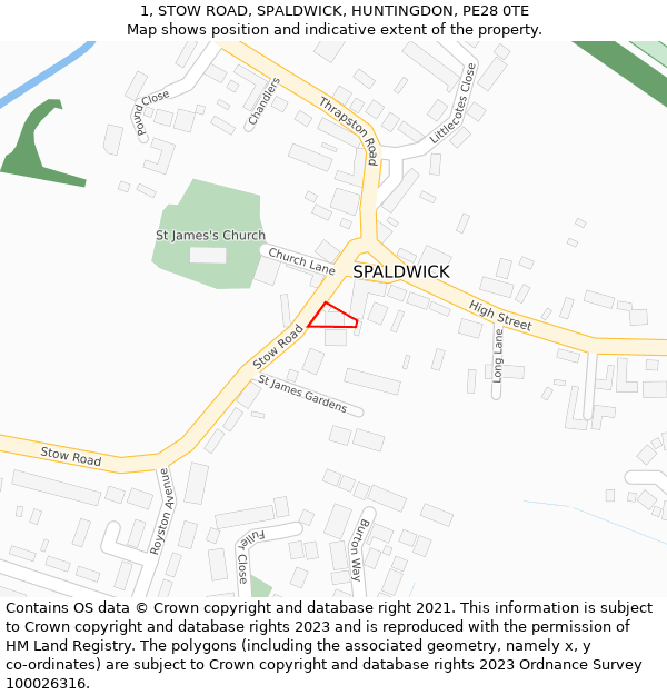 1, STOW ROAD, SPALDWICK, HUNTINGDON, PE28 0TE: Location map and indicative extent of plot