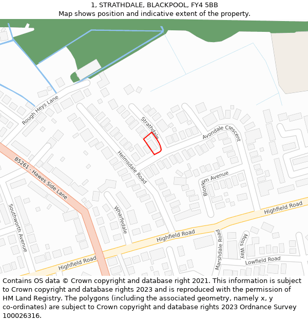 1, STRATHDALE, BLACKPOOL, FY4 5BB: Location map and indicative extent of plot