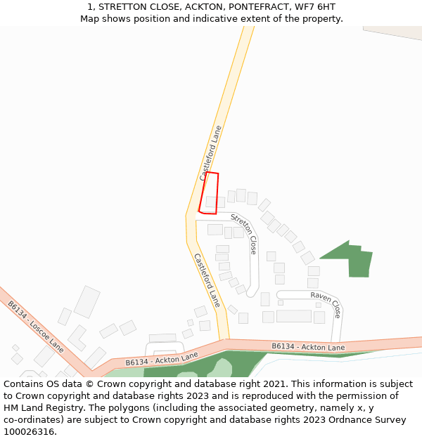 1, STRETTON CLOSE, ACKTON, PONTEFRACT, WF7 6HT: Location map and indicative extent of plot