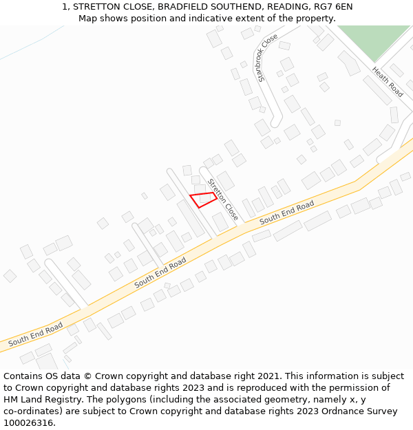 1, STRETTON CLOSE, BRADFIELD SOUTHEND, READING, RG7 6EN: Location map and indicative extent of plot